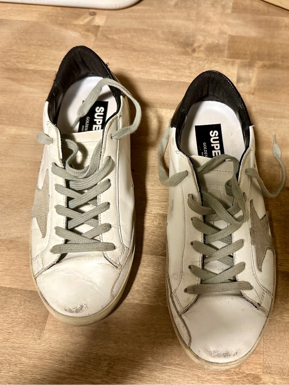 Golden Goose White Leather Sneakers with Grey Star and Black Heel - Picture 11 of 12